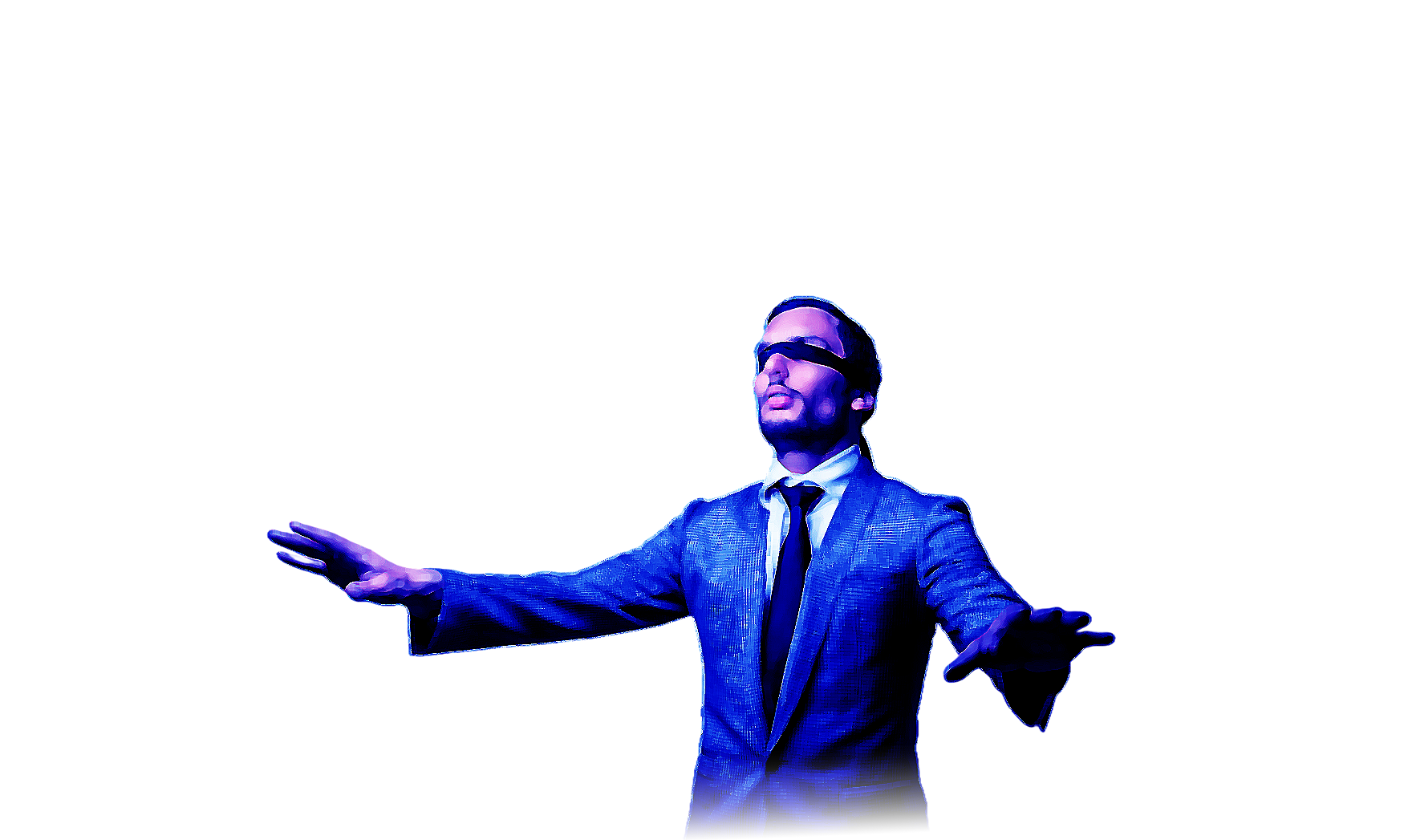 A man in a suit and tie is holding his arms out